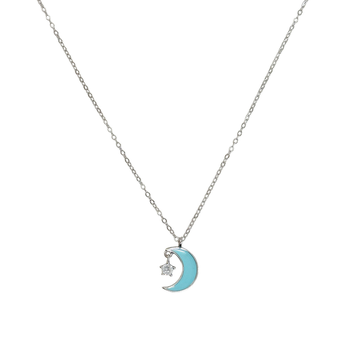 Collar Luna Esmaltada con Circonia Plata .925 con Rodio