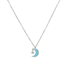 Collar Luna Esmaltada con Circonia Plata .925 con Rodio