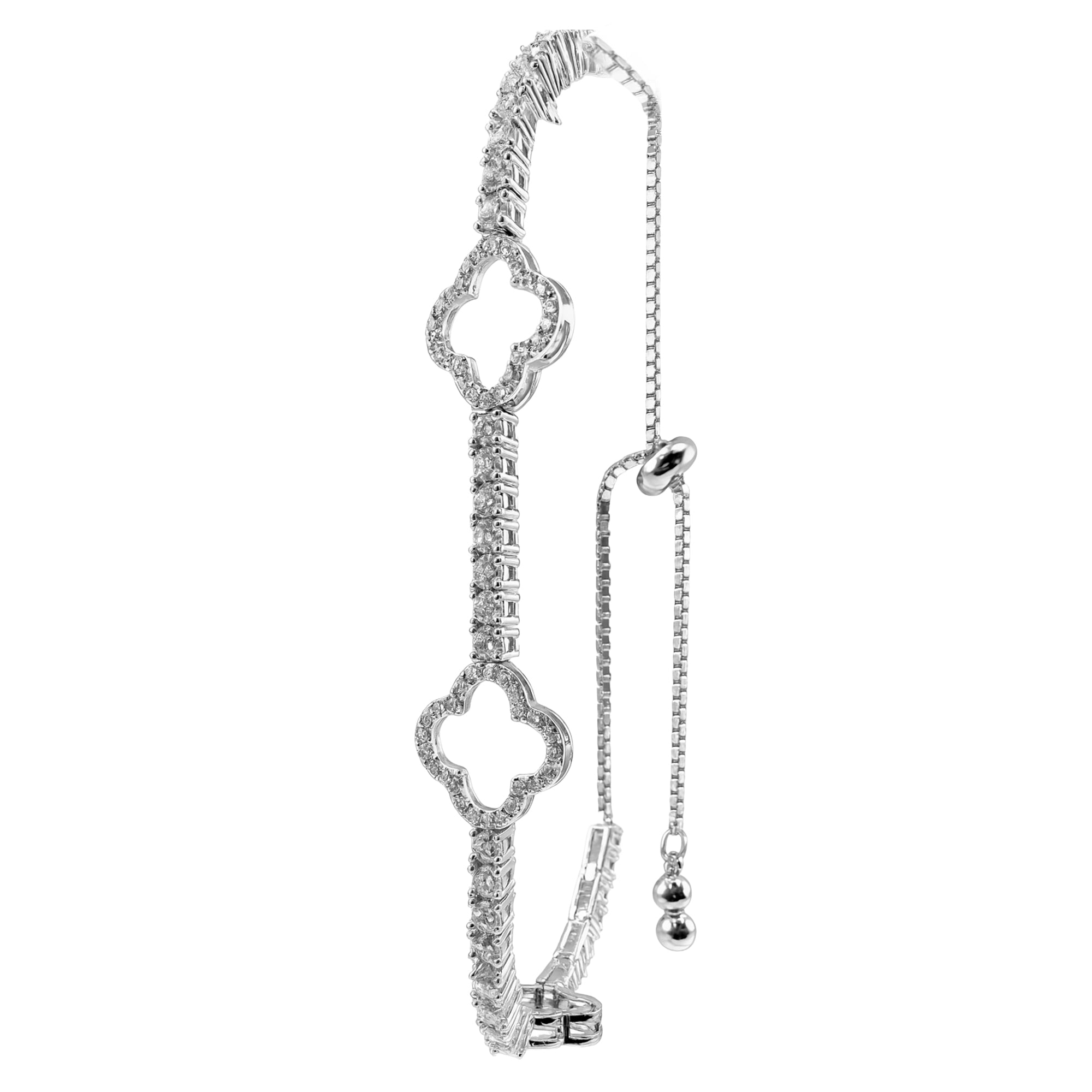 Pulsera Flor Inspirada Van C Ajustable con Circonias Plata .925 con Baño de Rodio