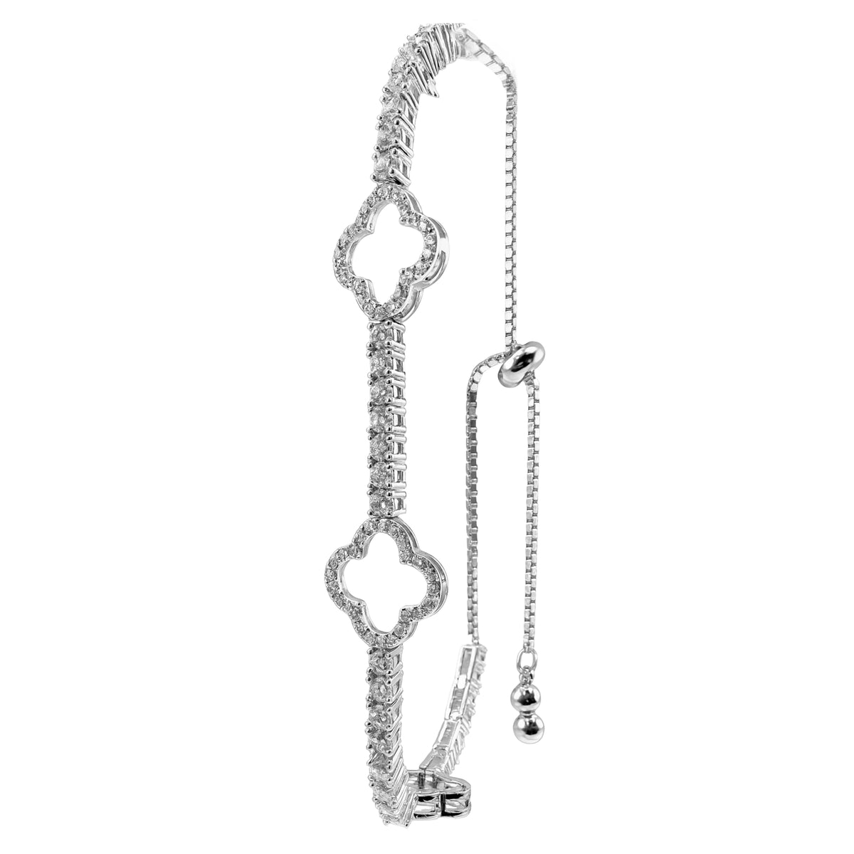 Pulsera Flor Inspirada Van C Ajustable con Circonias Plata .925 con Rodio