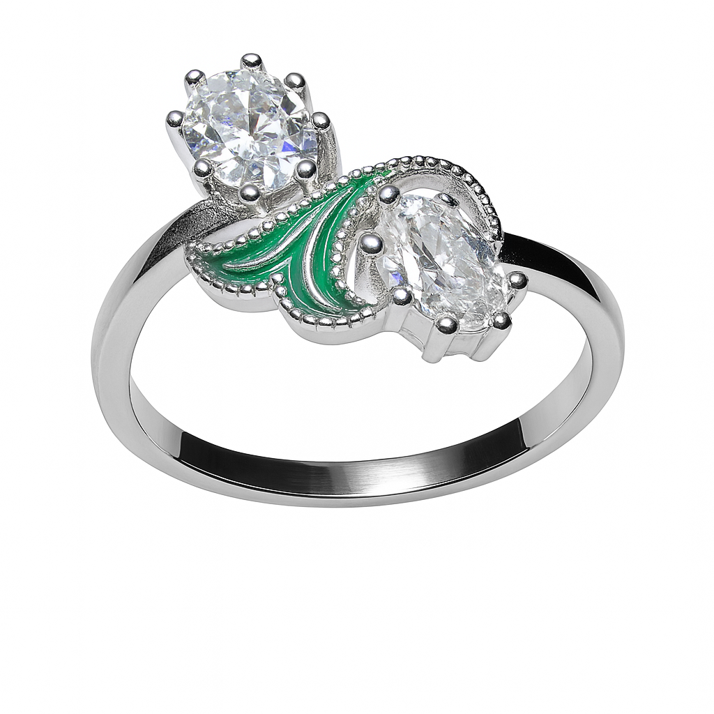 Anillo Circonias con Esmalte Plata .925 con Baño de Rodio