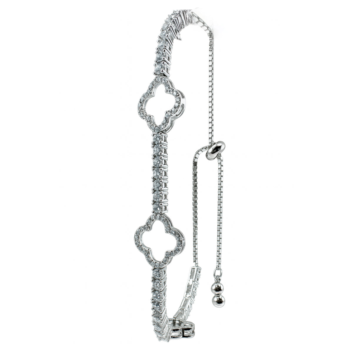 Pulsera Flor Inspirada Van C Ajustable con Circonias Plata .925 con Rodio