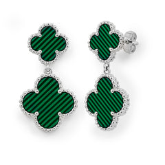 Arete Doble Flor Mediano Inspirado Van C con Piedras Naturales Plata .925 con Rodio