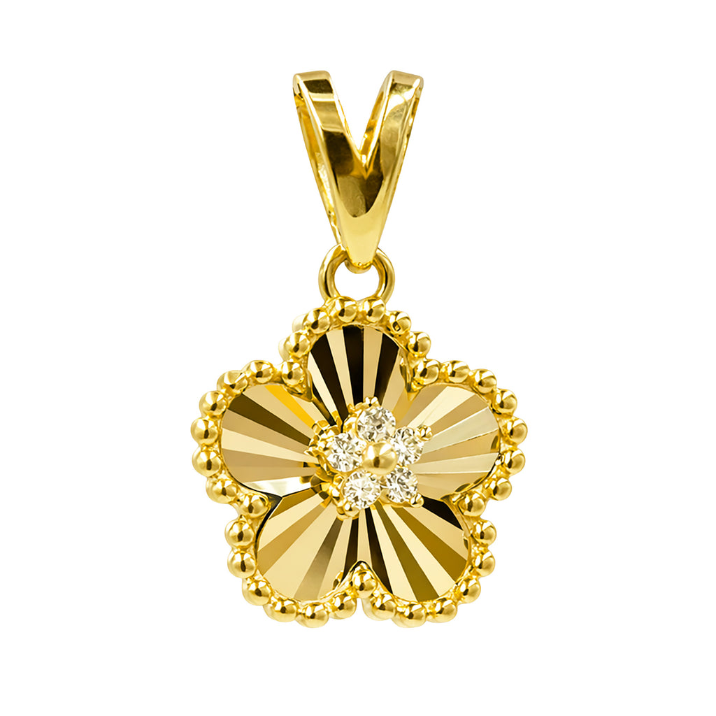 Dije Flor Inspirado Van C Diamantado con Micro Circonias Oro 10K