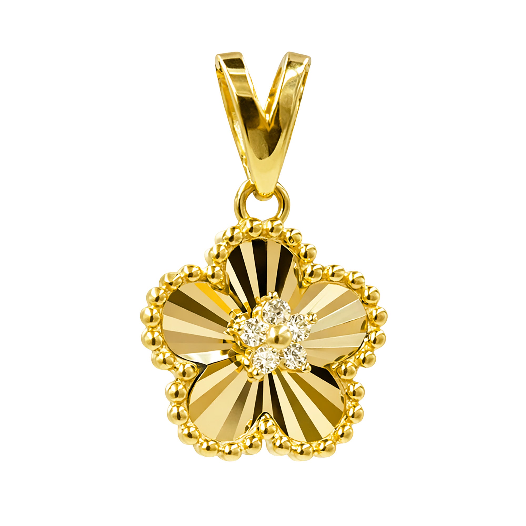 Dije Flor Inspirado Van C Diamantado con Micro Circonias Oro 10K