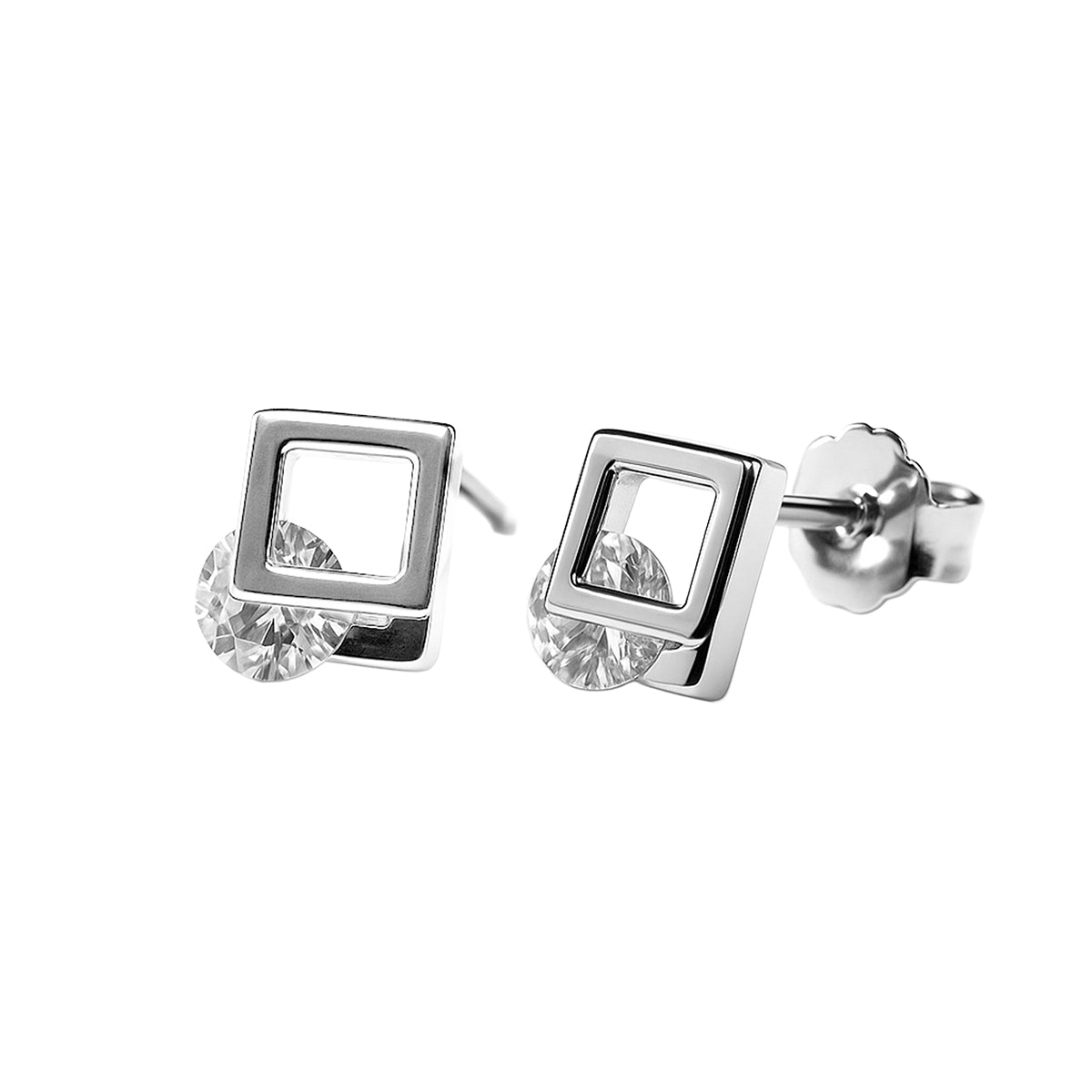 Broquel Silueta Cuadrada con Circonia Plata .925 con Rodio