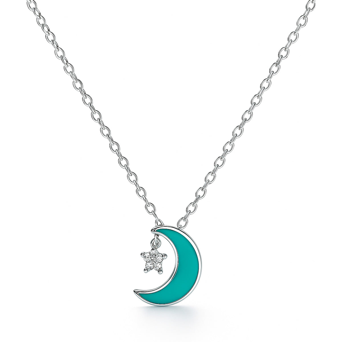 Collar Luna Esmaltada con Circonia Plata .925 con Rodio