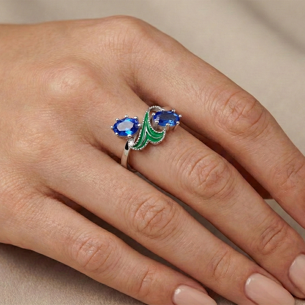 Anillo Circonias con Esmalte Plata .925 con Baño de Rodio