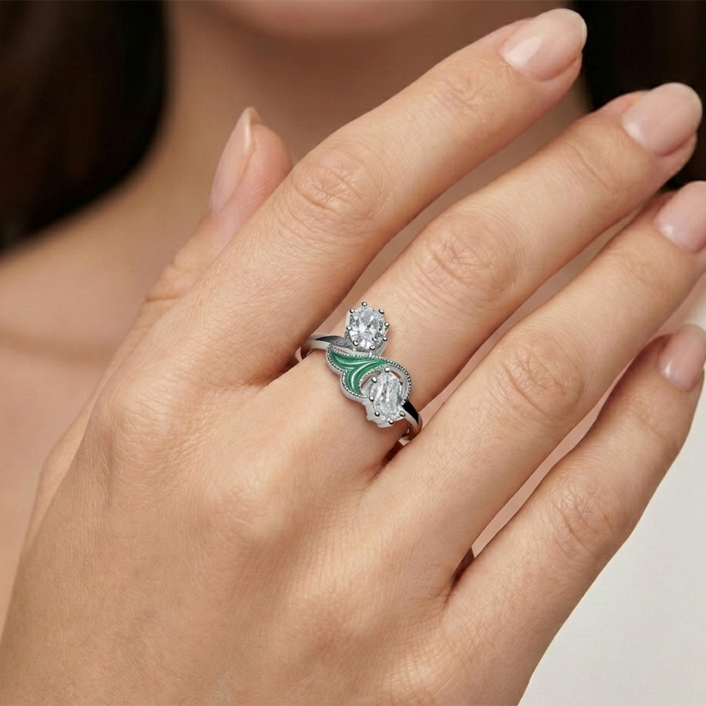 Anillo Circonias con Esmalte Plata .925 con Baño de Rodio