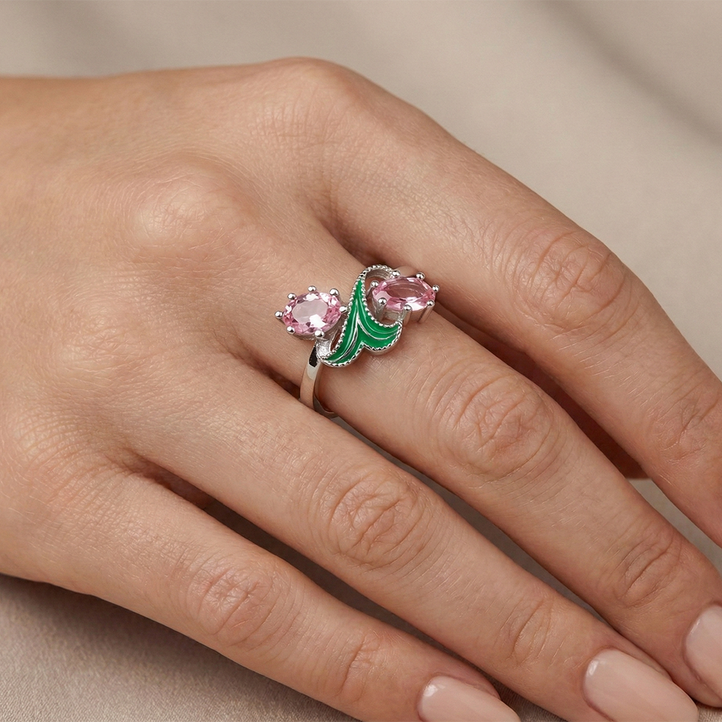 Anillo Circonias con Esmalte Plata .925 con Baño de Rodio