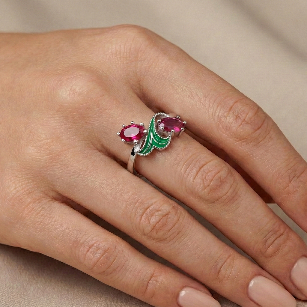 Anillo Circonias con Esmalte Plata .925 con Baño de Rodio