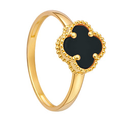 Anillo Inspirado Van C Piedra Comprimida Negra Oro 10K