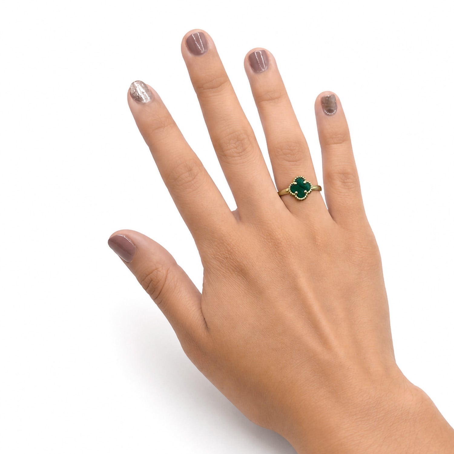 Anillo Inspirado Van C Piedra Comprimida Verde Oro 10K