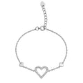 Pulsera Silueta de Corazon Con Circonias y Corazones Lisos Plata .925 con Baño de Rodio