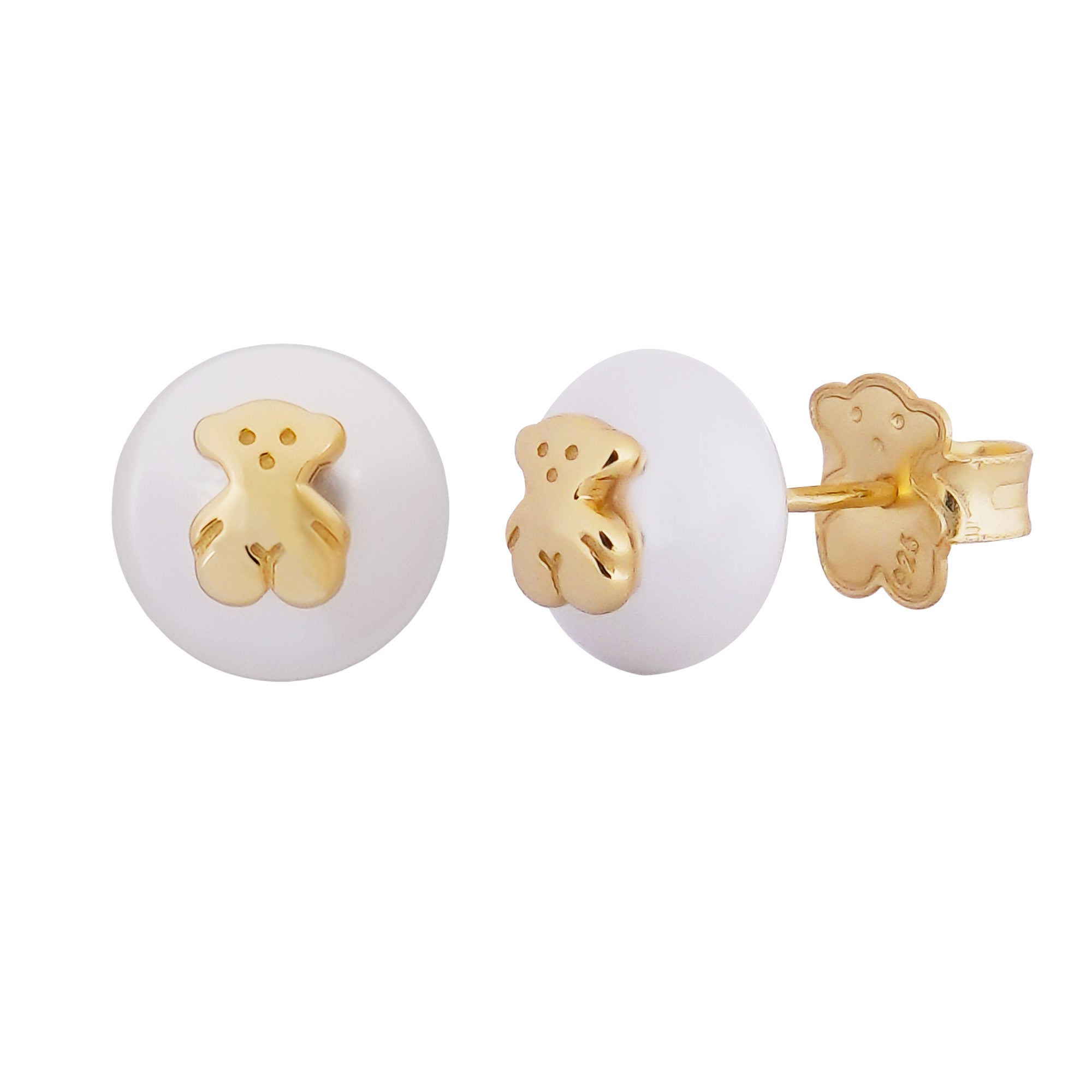 Broquel Inspirado Osos 1:1 con Perla Natural Plata .925 con Baño de Oro 18K