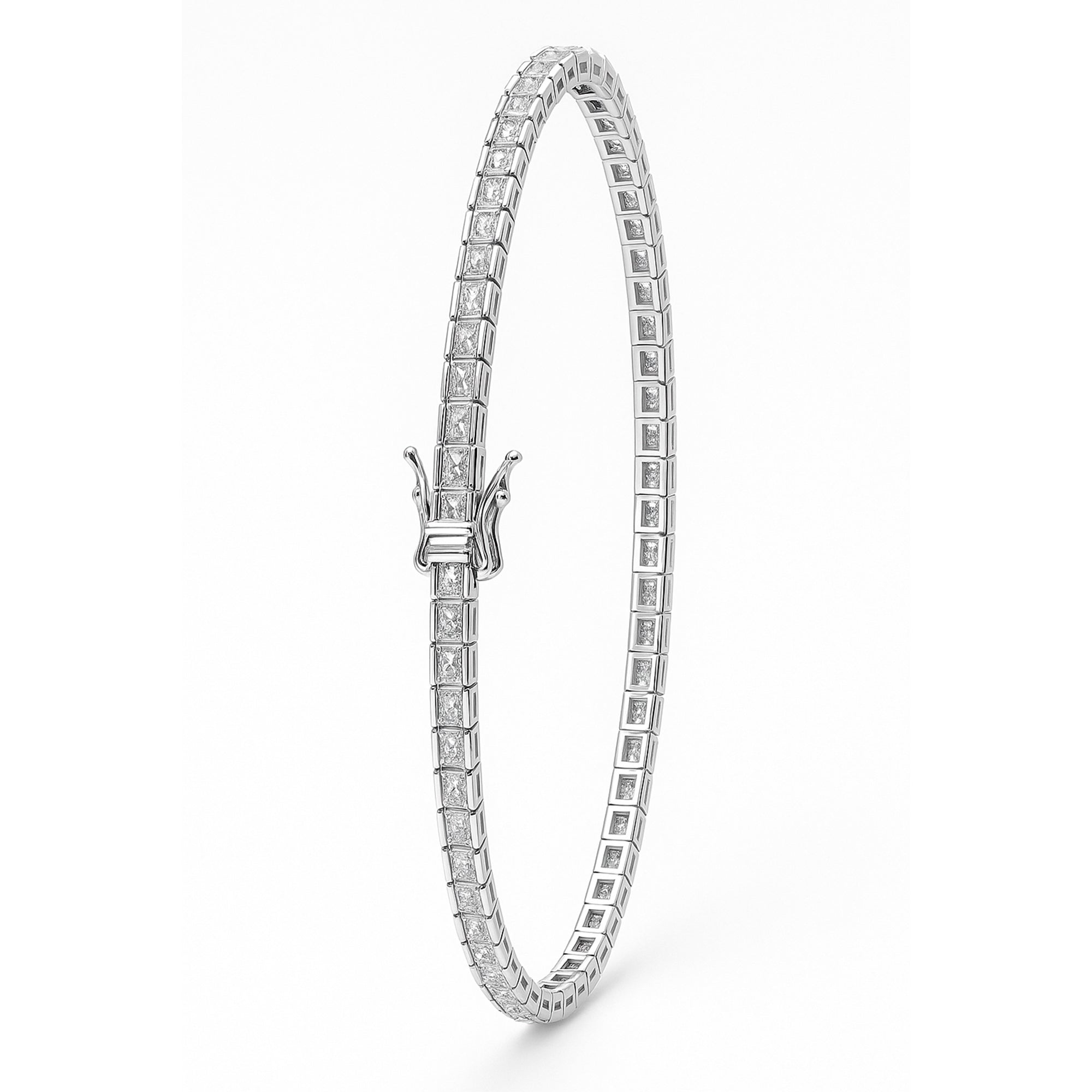 Pulsera Circonias Rectangulares con Broche Plata .925 con Rodio