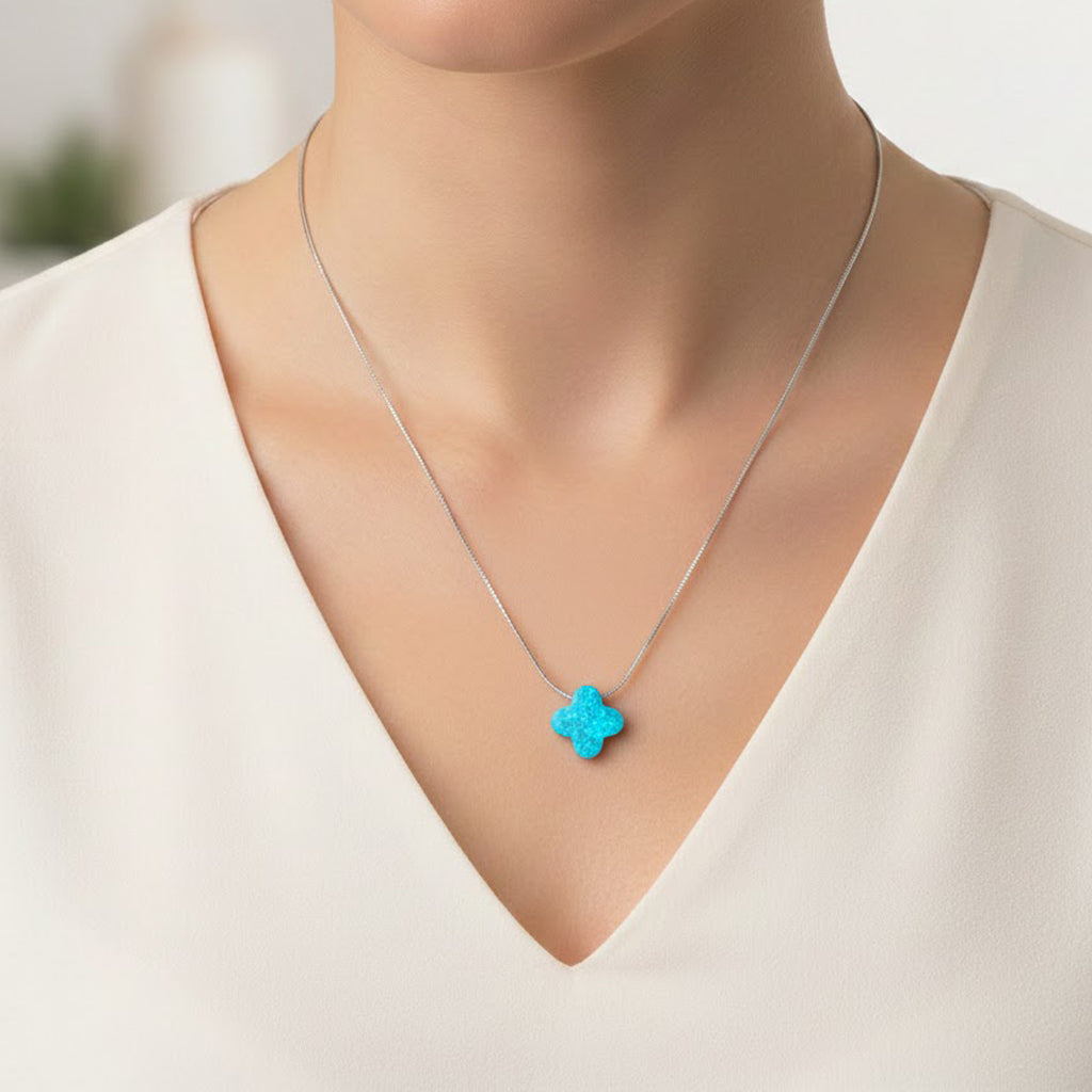 Collar Flor Inspirado Van C con Opalo Plata .925