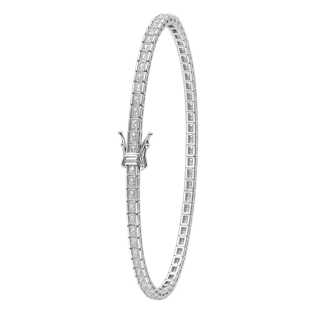 Pulsera Circonias Rectangulares con Broche Plata .925 con Baño de Rodio