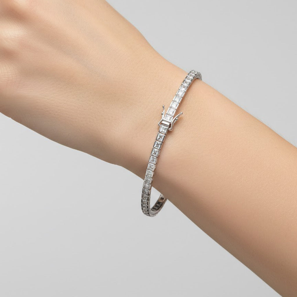 Pulsera Circonias Rectangulares con Broche Plata .925 con Baño de Rodio