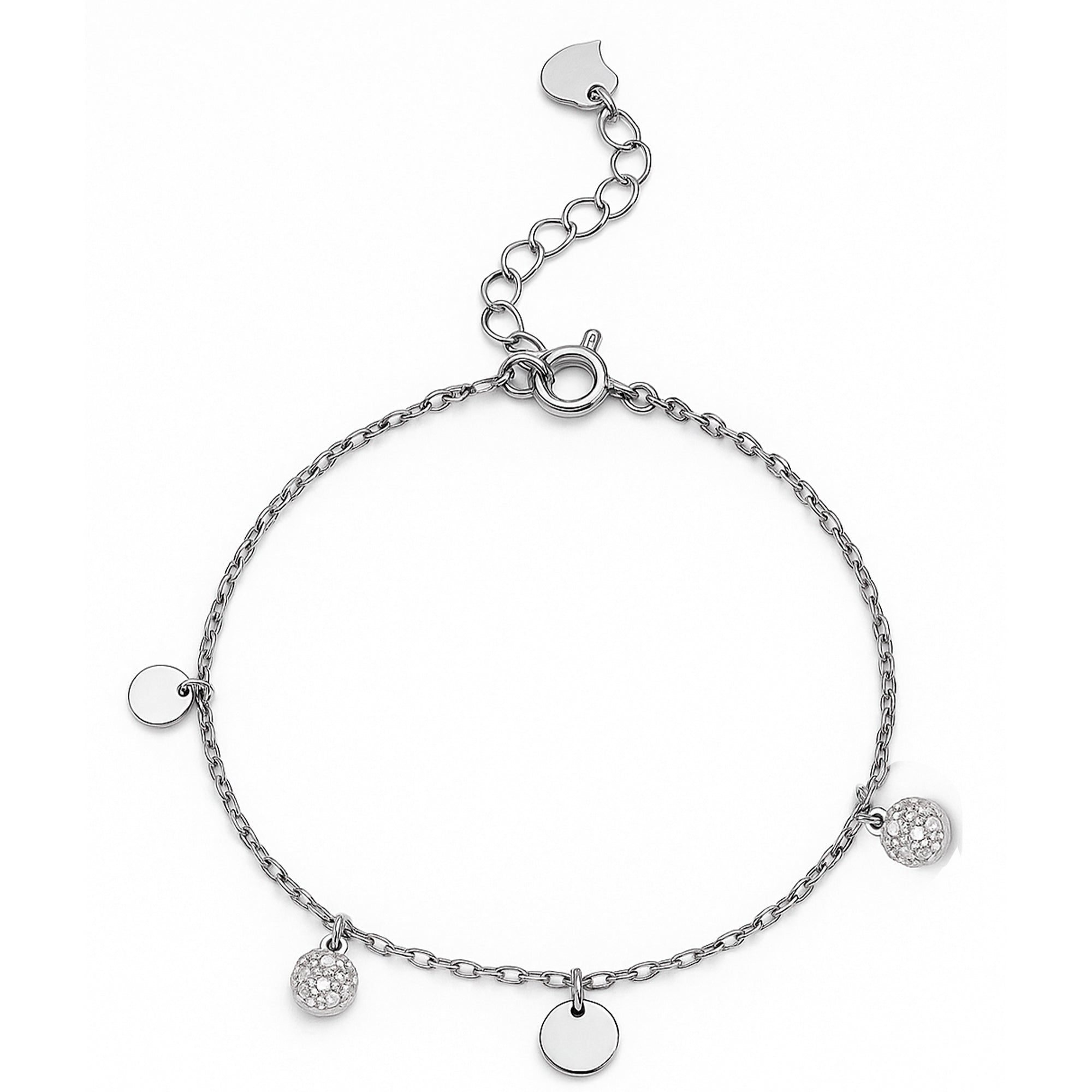 Pulsera de Circulos con Micro Circonias y Cadena Serpentina Plata .925 con Rodio