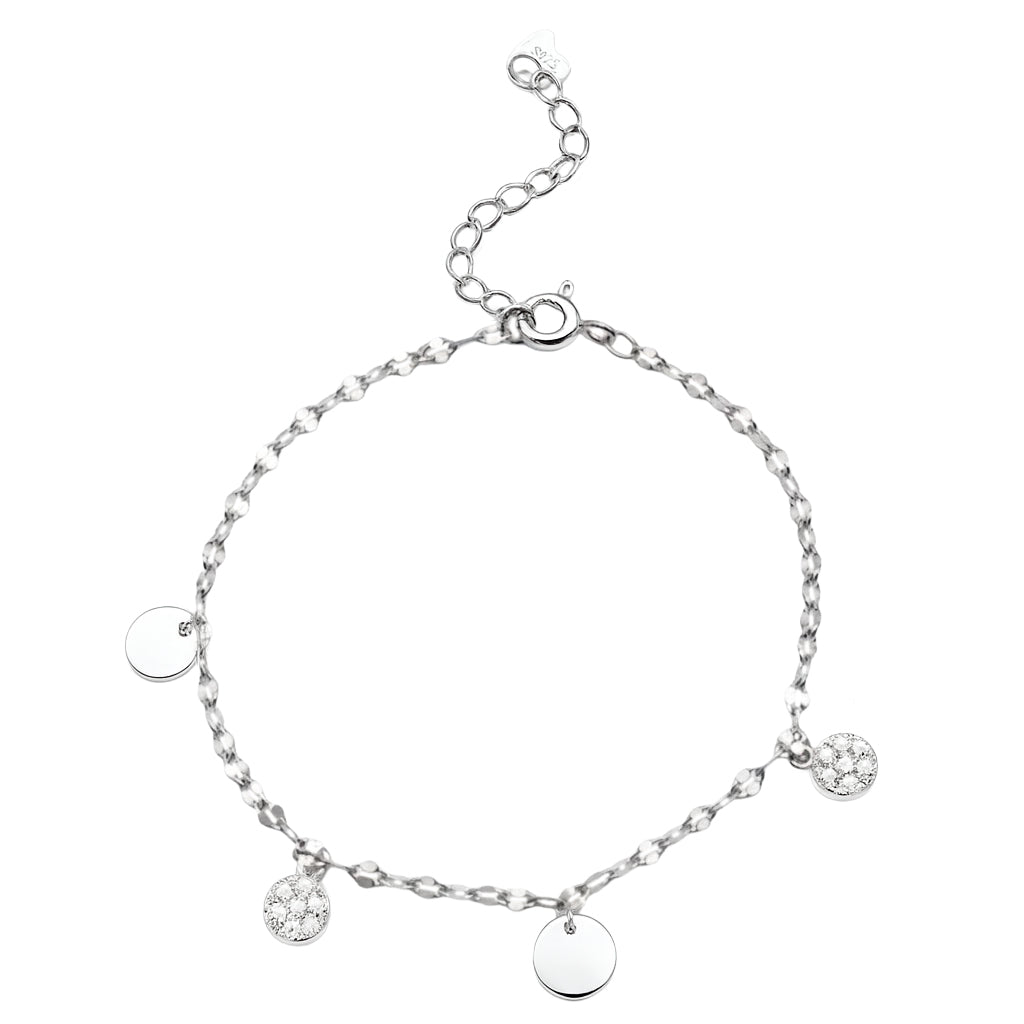 Pulsera de Circulos con Micro Circonias y Cadena Serpentina Plata .925 con Baño de Rodio
