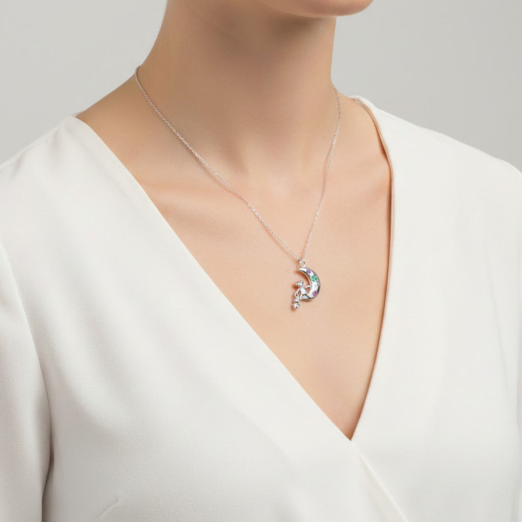 Collar Luna Love con Osito con Micro Circonias Multicolor Plata .925