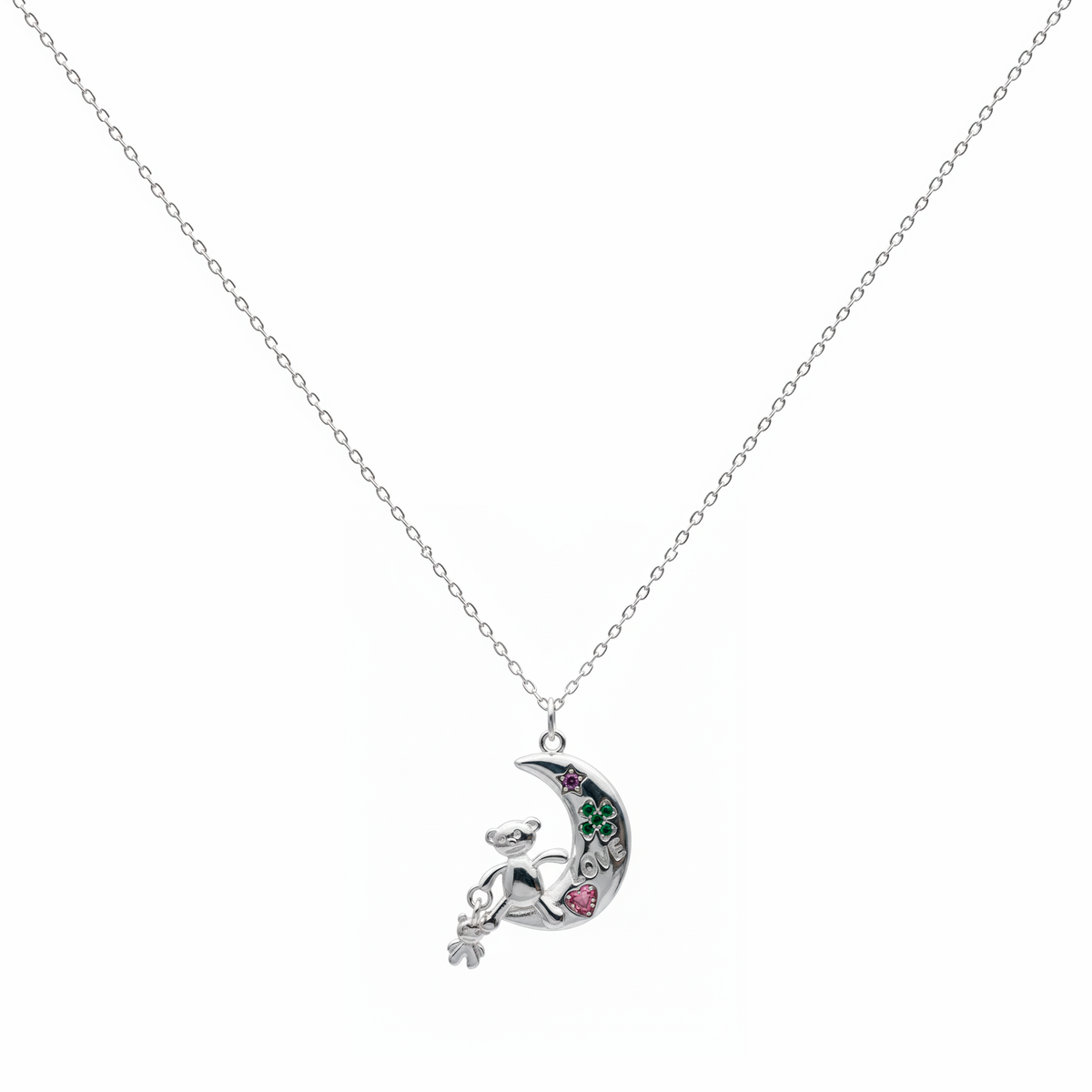 Collar Luna Love con Osito con Micro Circonias Multicolor Plata .925