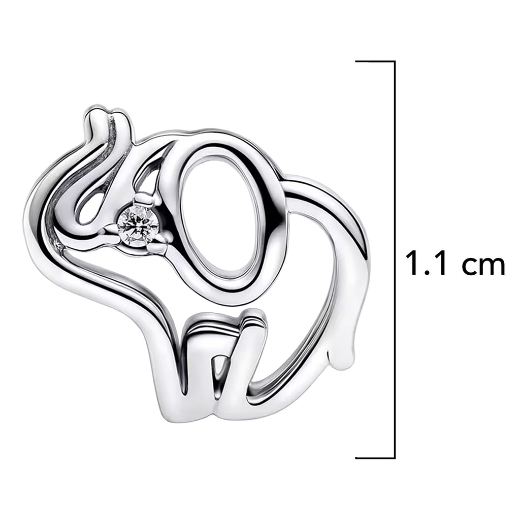 Charm Inspirado Pan 1:1 Elefante en Línea Grande, Plata .925