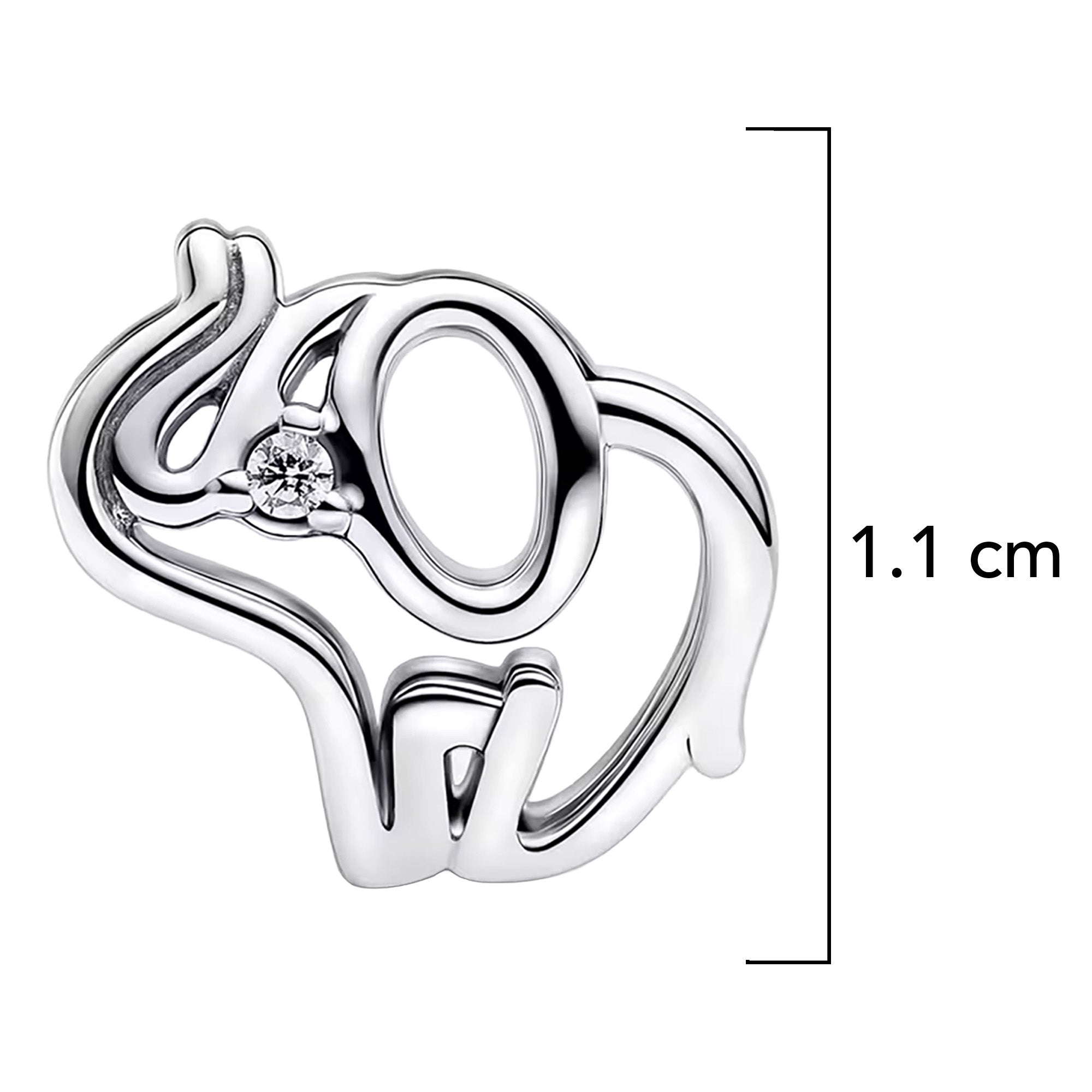 Charm Inspirado Pan 1:1 Elefante en Línea Grande, Plata .925