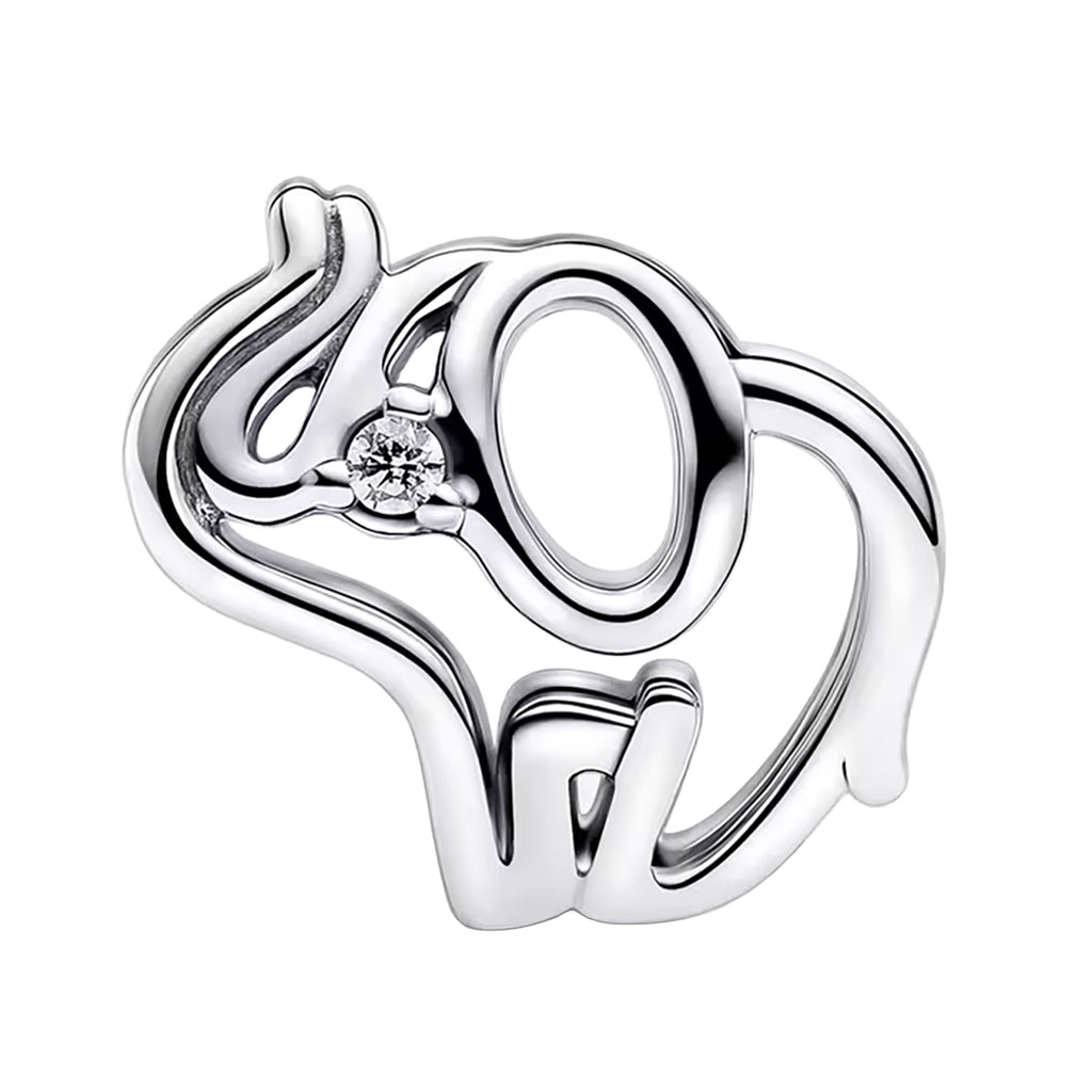 Charm Inspirado Pan 1:1 Elefante en Línea Grande, Plata .925
