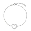 Pulsera Silueta de Corazon con Micro Circonias y Cadena Eslabones Plata .925 con Baño de Rodio