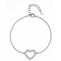 Pulsera Silueta de Corazon con Micro Circonias y Cadena Eslabones Plata .925 con Rodio