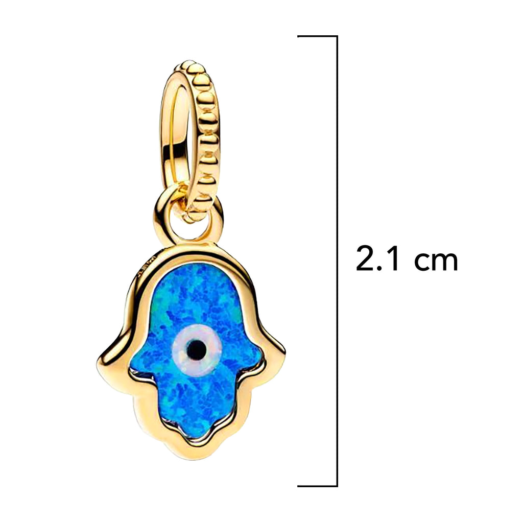 Charm Inspirado Pan 1:1 Mano de Fatima Opalo Azul con Dorado, Plata .925 Con Baño de Oro 18 k