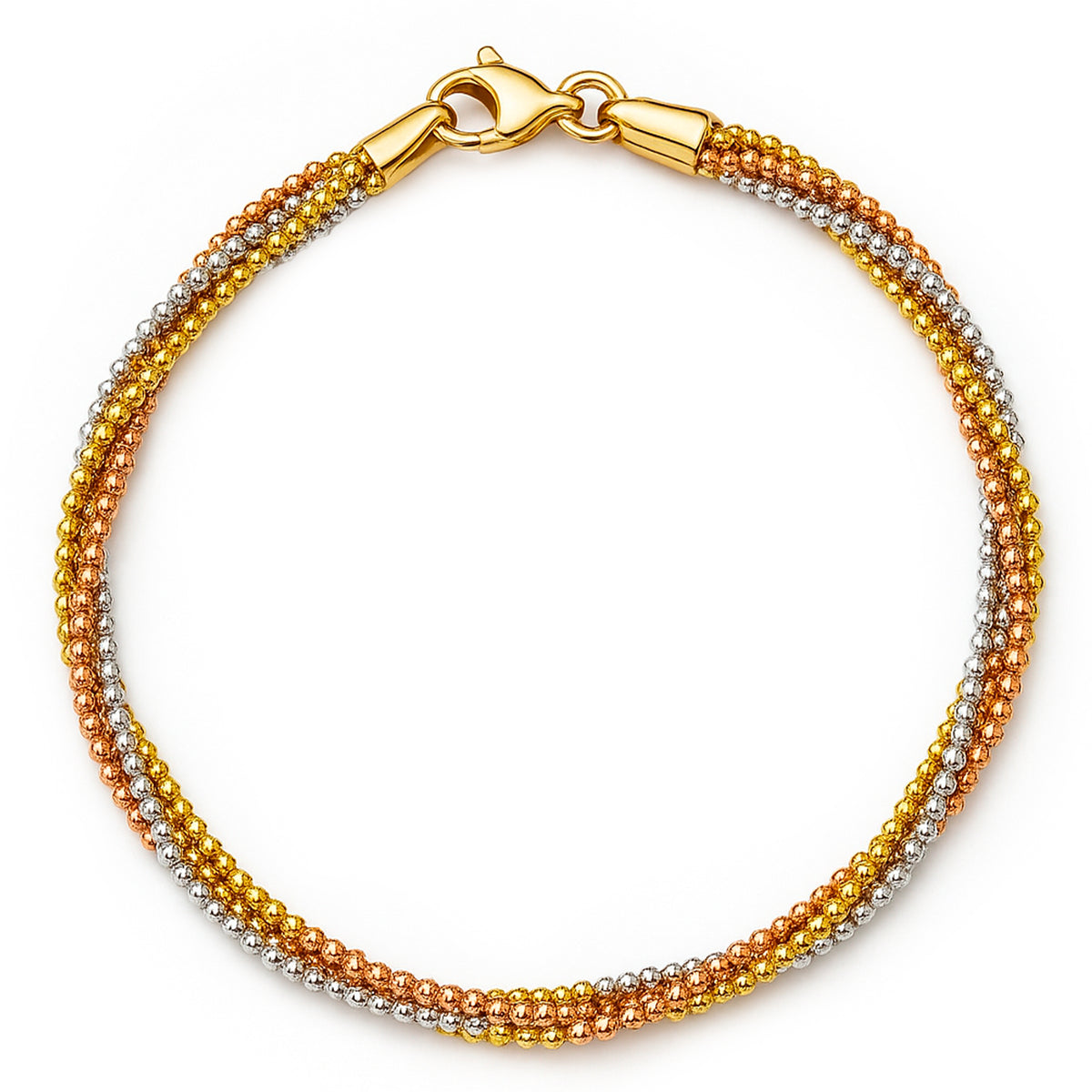 Pulsera Bolitas Diamantadas con Baño de 3 Oros Plata .925