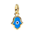 Charm Inspirado Pan 1:1 Mano de Fatima Opalo Azul con Dorado, Plata .925 Con Baño de Oro 18 k