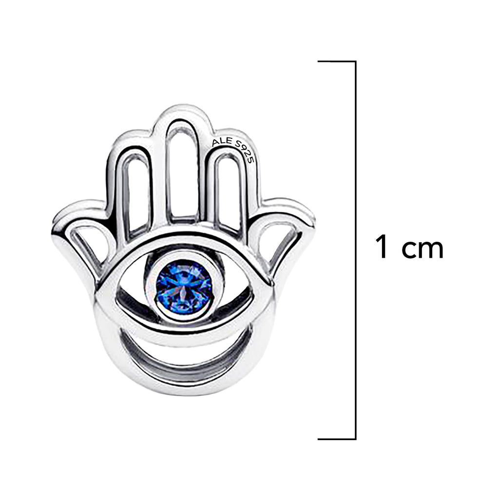 Charm Inspirado Pan 1:1 Mano de Fatima con Circonia Azul, Plata .925