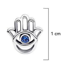 Charm Inspirado Pan 1:1 Mano de Fatima con Circonia Azul, Plata .925