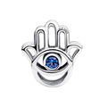 Charm Inspirado Pan 1:1 Mano de Fatima con Circonia Azul, Plata .925