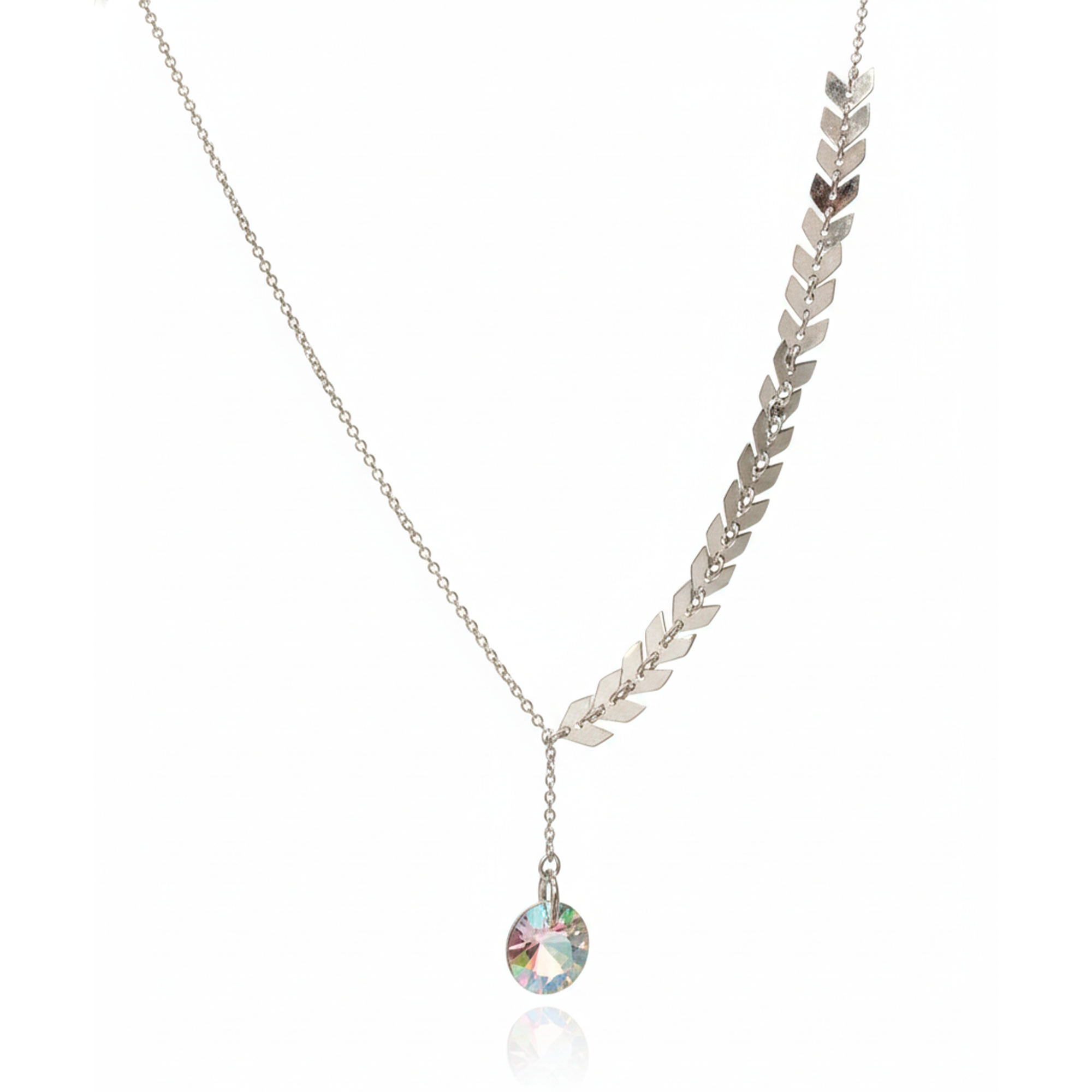 Collar Corbatero con Swarovski y Diseño de Flecha Lisa Plata .925