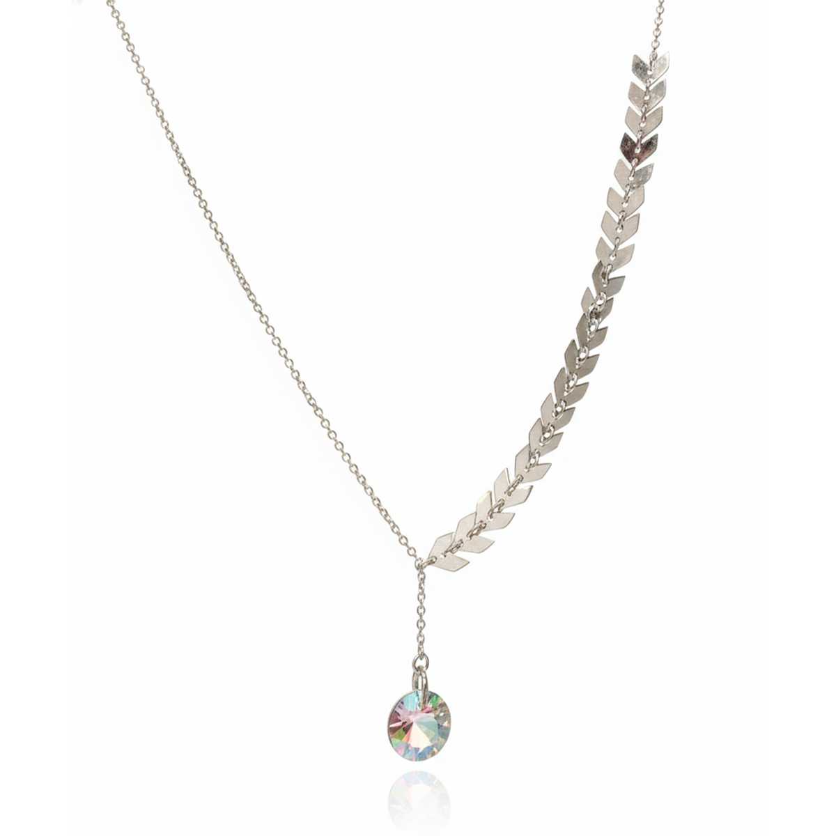 Collar Corbatero con Swarovski y Diseño de Flecha Lisa Plata .925