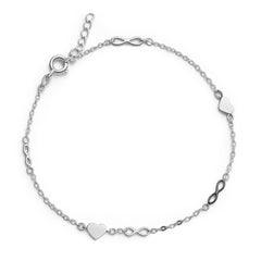 Tobillera Corazón con Infinitos y Cadena de Corazones Plata .925