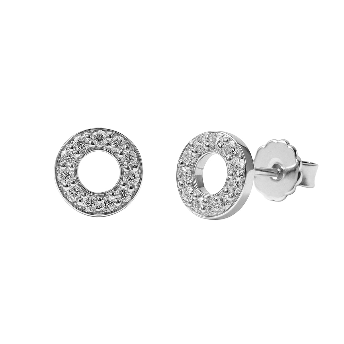 Arete Broquel Silueta de Círculo con Circonias Plata .925 con Baño de Rodio