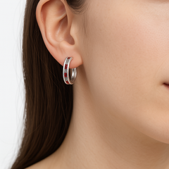 13 Arracada Canalito Circonias Duo Rojas y Blancas 2cm Plata .925