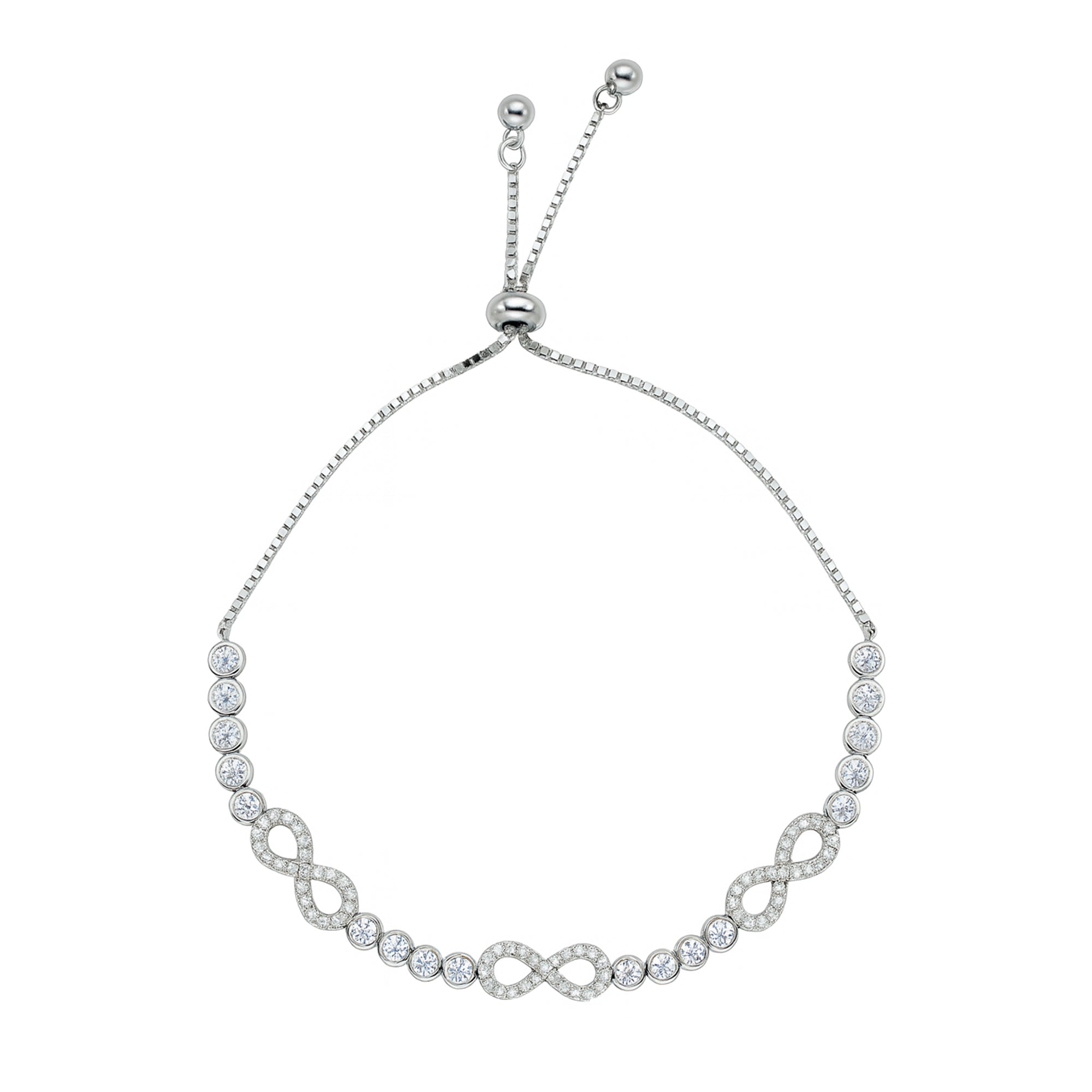 Pulsera Ajustable Infinito con Circonias y Micro Circonias Plata .925 con Rodio