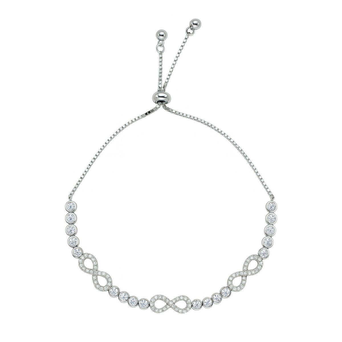 Pulsera Ajustable Infinito con Circonias y Micro Circonias Plata .925 con Rodio