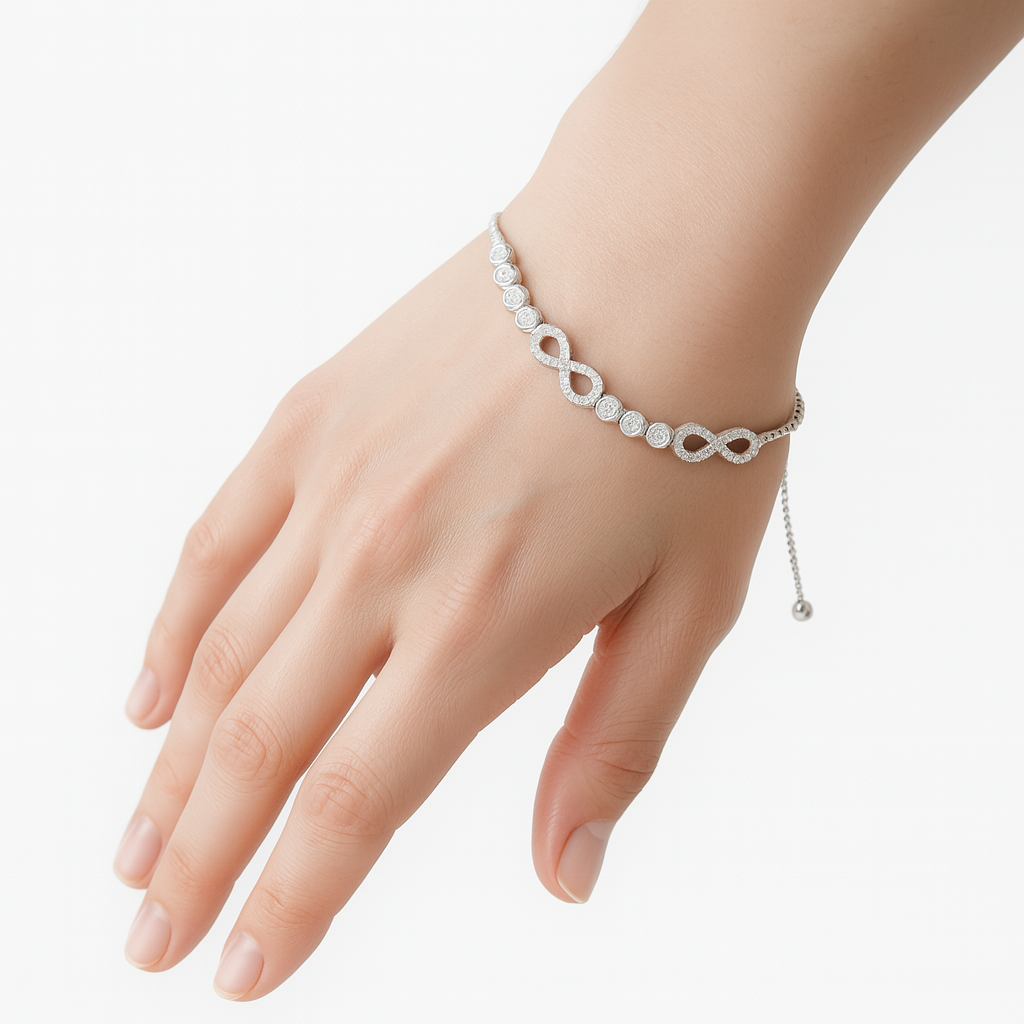 Pulsera Ajustable Infinito con Circonias y Micro Circonias Plata .925 con Rodio
