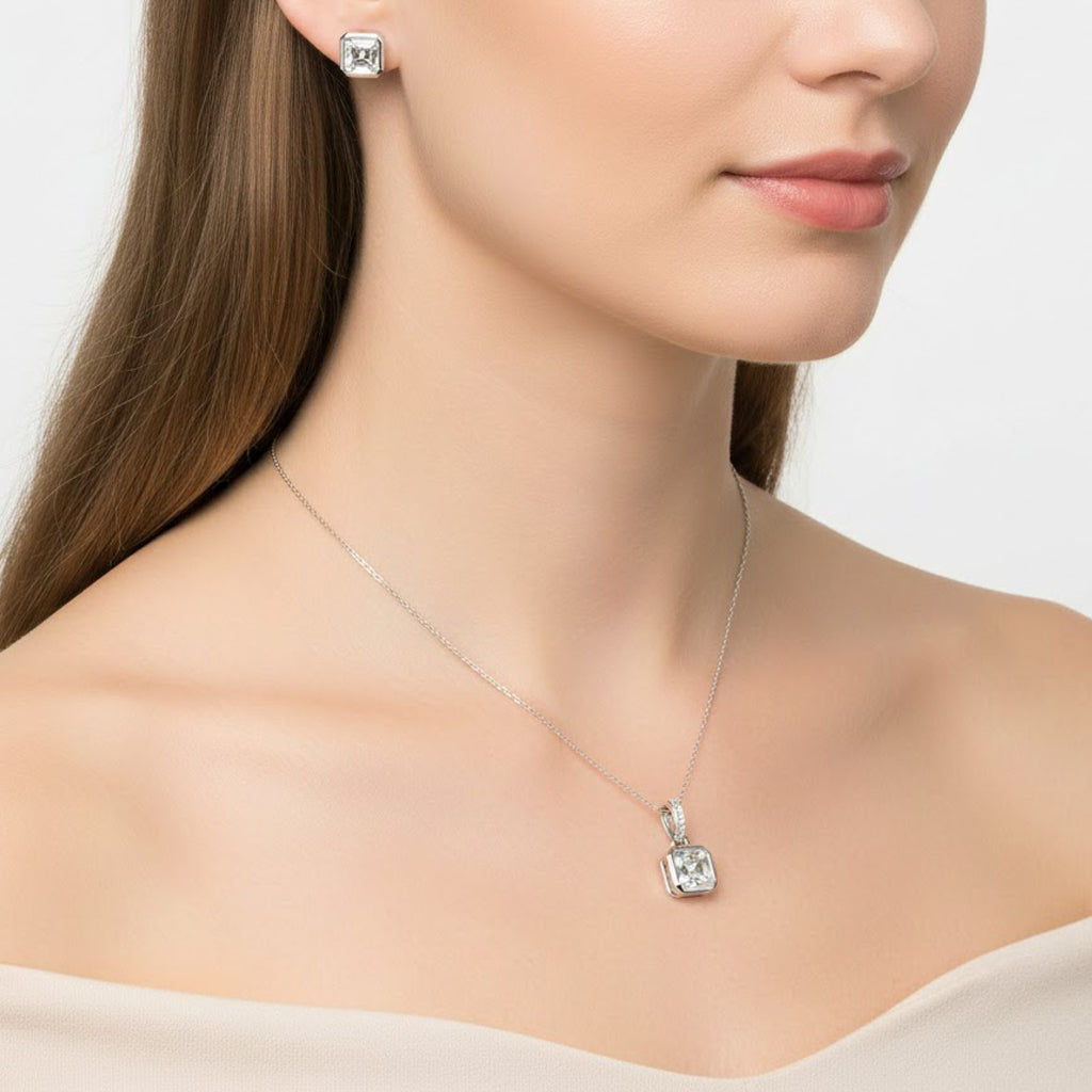 Juego Circonia Cuadrada Chica con Bandola de Micro Circonias Plata .925