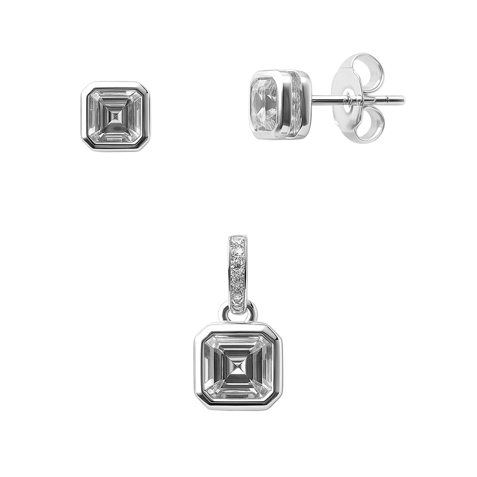 Juego Circonia Cuadrada Chica con Bandola de Micro Circonias Plata .925