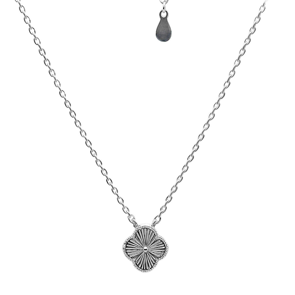 Collar Flor Inspirado Van C Diamantado Plata .925 con Baño de Rodio