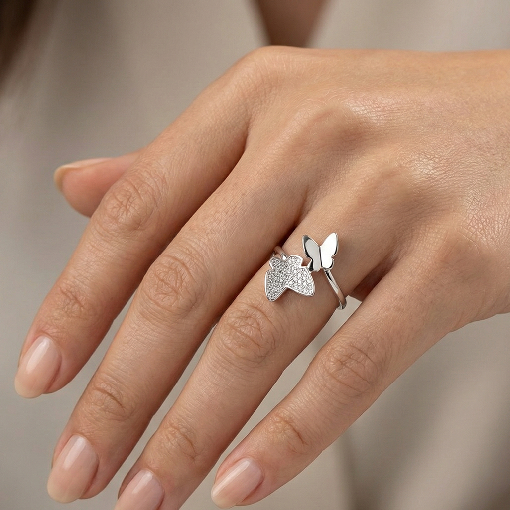 Anillo Doble Mariposa con Micro Circonias Plata .925